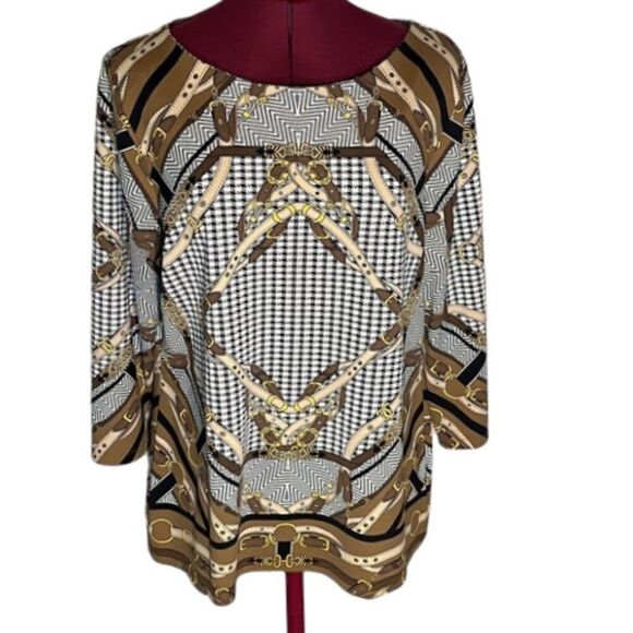 Charter Club Womens Boatneck Stretch Tunic Tan Cream Equestrian Print Size Large - Picture 1 of 9